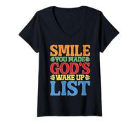 Womens Smile You Made God's Wake Up List Faith Positivity V-Neck T-Shirt