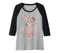 Womens SMILEYGRAN Cute Leopard Bunny Ears Floral Easter Raglan Baseball Tee