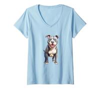 Womens Smiling American Bully Dog Breed Artwork Pet Lover V-Neck T-Shirt