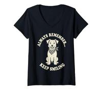 Women's Smiling Dog Always Remember Keep Smiling Design V-Neck T-Shirt