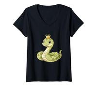 Womens Smiling Royal Reptile with Crown for Snake Lovers Python V-Neck T-Shirt