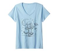 Women's Smiling Tiger Astronaut Space Explorer Cosmic Adventure V-Neck T-Shirt