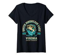 Womens Smith Mountain Lake Virginia Established 1963 Fishing Design V-Neck T-Shirt