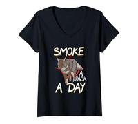 Women's Smoke A Pack A Day Coyote Hunting Jackal Wolf V-Neck T-Shirt