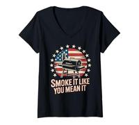 Womens Smoke Like You Mean It Funny Grilling BBQ V-Neck T-Shirt