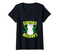 Womens Smoke Meowt Funny Cat Cannabis Weed Marijuana Smoker Stoner V-Neck T-Shirt