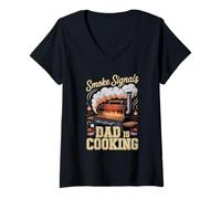 Women's Smoke Signals Dad is Cooking BBQ Grill V-Neck T-Shirt