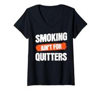 Women's Smoking Ain't for Quitters Ironic Humor V-Neck T-Shirt