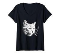 Women's Smoking Cat - Bad Attitude Funny Dark Humor Grumpy Kitty V-Neck T-Shirt