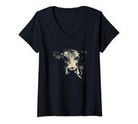 Women's Smoking Cow Head Rustic Farmhouse Cattle V-Neck T-Shirt