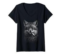 Women's Smoking Fox Cigarette Funny Meme Stupid Brainrot Y2K V-Neck T-Shirt