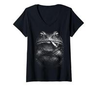 Women's Smoking Frog Toad Cigarette Funny Meme Stupid Brainrot Y2K V-Neck T-Shirt