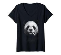 Women's Smoking Panda Cigarette Funny Meme Stupid Brainrot Y2K V-Neck T-Shirt