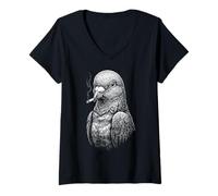 Women's Smoking Pigeon Funny Cigarette Smoker Bird Meme V-Neck T-Shirt