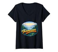 Women's Smoky Mountains Sunrise Forest Landscape V-Neck T-Shirt