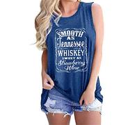 Women's Smooth As Tennessee Whiskey Sweet As Strawberry Wine Letter Print Crew Neck Sleeveless Tee Shirt Tank Tops for Women