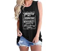 Women's Smooth As Tennessee Whiskey Sweet As Strawberry Wine Letter Print Crew Neck Sleeveless Tee Shirt Tank Tops for Women