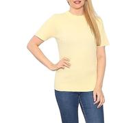Womens Smooth Knit Classic Short Sleeve Jumper Ladies V Neck Shirt Casual Wear Outdoor Life Style Sweater All Over Cable Knit Sweater Top Plus Sizes UK 8-22 Lemon