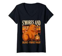 Women's S'Mores and Silence Perfect Night Capybara V-Neck T-Shirt