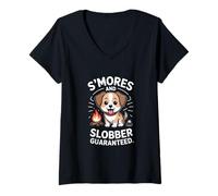 Women's Smores and Slobber Guaranteed Camping Dog V-Neck T-Shirt