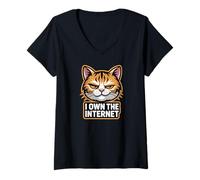 Women's Smug Tabby Cat I Own The Internet Meme V-Neck T-Shirt