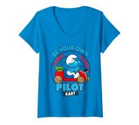 Women's Smurfs Hefty Smurf Pilot Karting Trending 1st Race Winner V-Neck T-Shirt