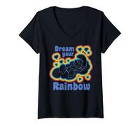 Women's Smurfs Rainbow Dreams Happy Nap Sleepy Smurf Daydream Retro V-Neck T-Shirt