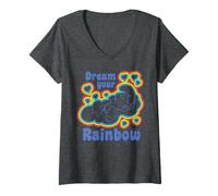 Women's Smurfs Rainbow Dreams Happy Nap Sleepy Smurf Retro Daydream V-Neck T-Shirt
