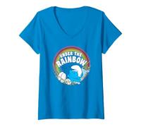 Women's Smurfs Rainbow Power Harmony Smurf Musical Retro Genius Fun V-Neck T-Shirt