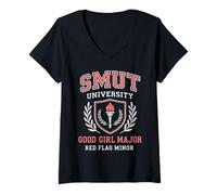 Womens Smut University Good Girl Dark Romance Bookworm V-Neck T-Shirt
