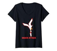 Women's Snack Attack Seagull Stealing Ice Cream Humor V-Neck T-Shirt