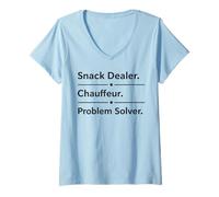 Women's Snack Dealer Chauffeur Problem Solver Funny Mom Design V-Neck T-Shirt