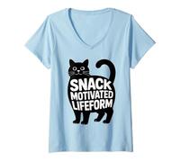 Women's Snack Motivated Lifeform Funny Fat Cat V-Neck T-Shirt