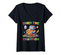 Women's Snack Time Champion Master Builder Bricks Blocks School V-Neck T-Shirt