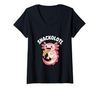Womens Snackolotl Axolotl Cute Pizza Lover Kawaii Meme V-Neck T-Shirt