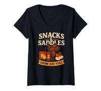 Womens Snacks and Saddles Horse Riding Show Day Fuel Equestrian V-Neck T-Shirt