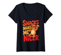 Womens Snacks Make Me Nicer Funny Bear Pizza Meme Animal V-Neck T-Shirt