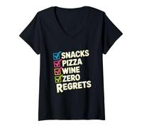Women's Snacks Pizza Wine Checklist Humor V-Neck T-Shirt