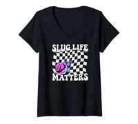 Women's Snail Slug Retro Humorous Graphic Slug Life Matters V-Neck T-Shirt