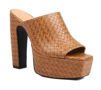Women's Snake Embossed Platform Mule Sandals Chunky Block Heel Open Peep Toe Slip On Classic Dress Sandals High Heel Mule Shoes for Formal Wear & Evening Gathering,Brown,6.5 UK