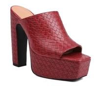 Women's Snake Embossed Platform Mule Sandals Chunky Block Heel Open Peep Toe Slip On Classic Dress Sandals High Heel Mule Shoes for Formal Wear & Evening Gathering,Red,8 UK