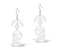 Womens Snake Sun Moon Bohemian Style Animal Snake Dangle Hoop Earrings Jewelry Gifts, One Size, Stainless Steel, No Gemstone