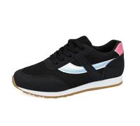Women's Sneakers European America Plus Size Casual Sports Shoes Spring Autumn Round Toe Lace Up Color Block Mesh Breathable Comfortable Lightweight (Black, 4)