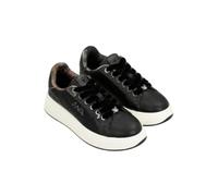 Women's Sneakers in Black, Platform, White Wide Sole, Decorative Stitching, Printed Interior, Black/White, 4 UK