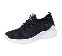 Womens Sneakers Lightweight Ladies Trainers Breathable Woman Breathable Running Shoes Daily Walking Outdoor Fitness Athletic Lace Up Flat Fitness Air Cushion Sports Tennis Shoes Black
