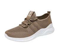 Womens Sneakers Lightweight Ladies Trainers Breathable Woman Breathable Running Shoes Daily Walking Outdoor Fitness Athletic Lace Up Flat Fitness Air Cushion Sports Tennis Shoes Coffee