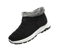 Womens Sneakers, Women Winter Boots Shoes - Casual Slip On Flat Shoes Comfy Thermal Boot Basic Hiking Boot Basic Going Out Short Boots Solid Color Plush Lined Suede Shoes Black