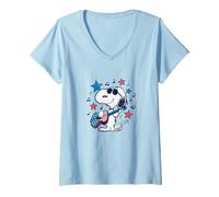 Womens Snoopy - Americana Stars and Stripes Guitar V-Neck T-Shirt