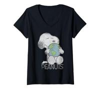 Womens Snoopy Love The Earth V-Neck T-Shirt