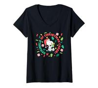 Womens Snoopy Peanuts Woodstock Xmas Sprinkle Peppermint Fun Gifts V-Neck T-Shirt